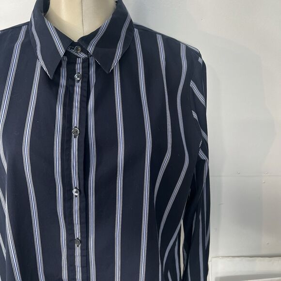 Banana Republic Sz XL Womens Button Up Shirt Long Sleeve Blue/White Striped - Picture 3 of 16